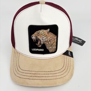 NEW The Farm Goorin Leopard Trucker Hat Snapback One Size Burgundy White Tan